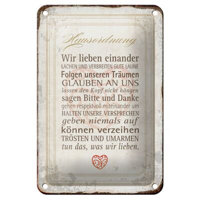 Blechschild Spruch 12x18cm Hausordnung Haus Geschenk Dekoration