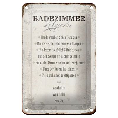 Blechschild Spruch 12x18cm Badezimmer Regeln Haus Geschenk Dekoration