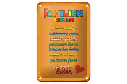 Blechschild Spruch 12x18cm Familien Regeln Geschenk Dekoration