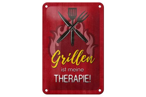 Blechschild Spruch 12x18cm Grillen ist meine Therapie Dekoration