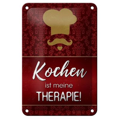 Blechschild Spruch 12x18cm Kochen ist meine Therapie Dekoration