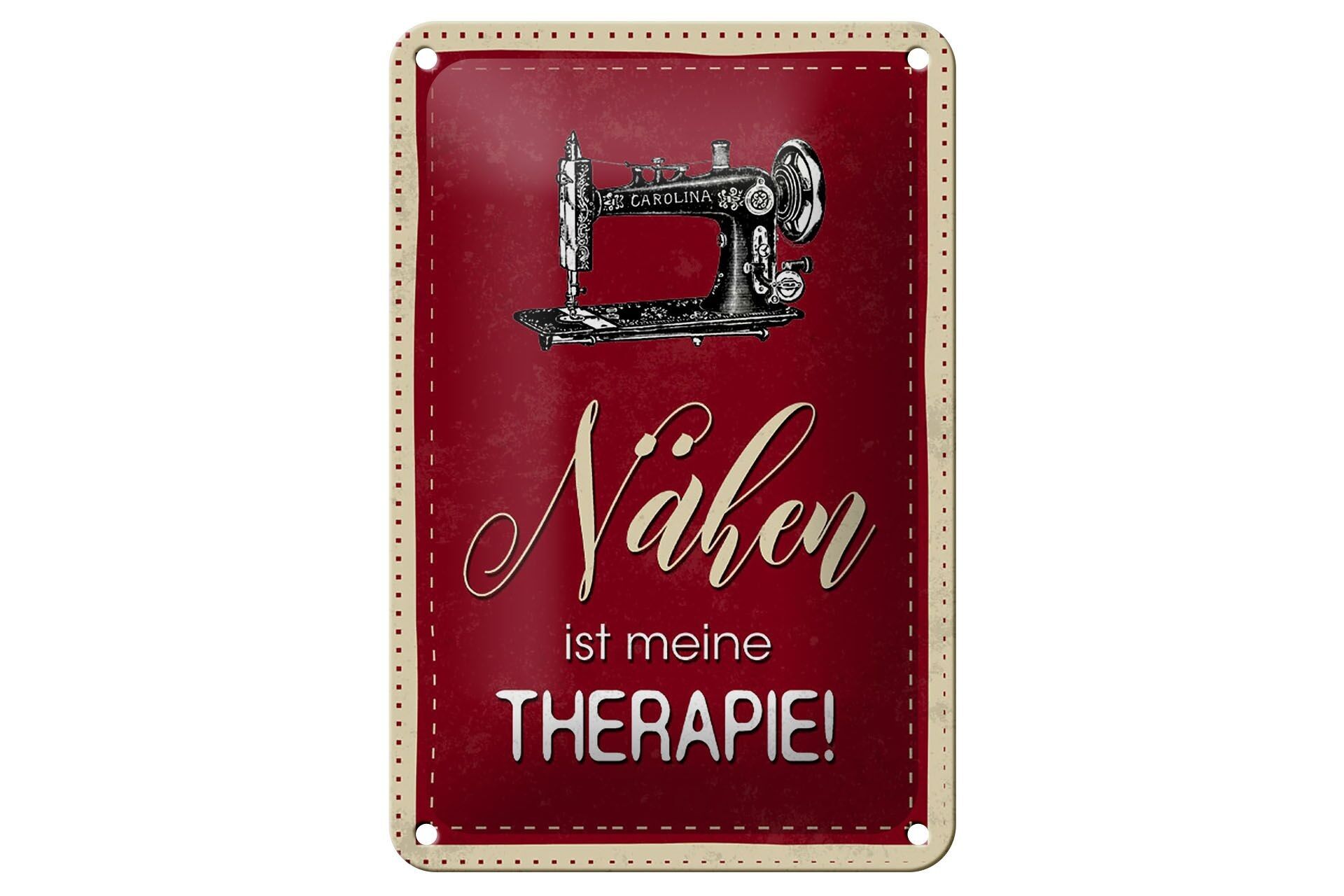 Tin sign saying 12x18cm Sewing is my therapy decoration