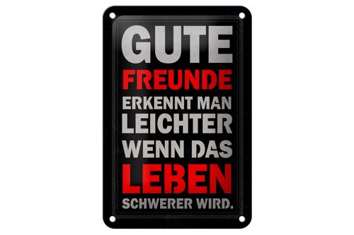 Blechschild Spruch 12x18cm gute Freunde erkennt man Dekoration