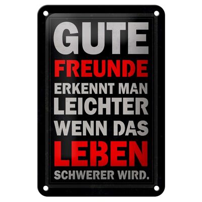 Blechschild Spruch 12x18cm gute Freunde erkennt man Dekoration