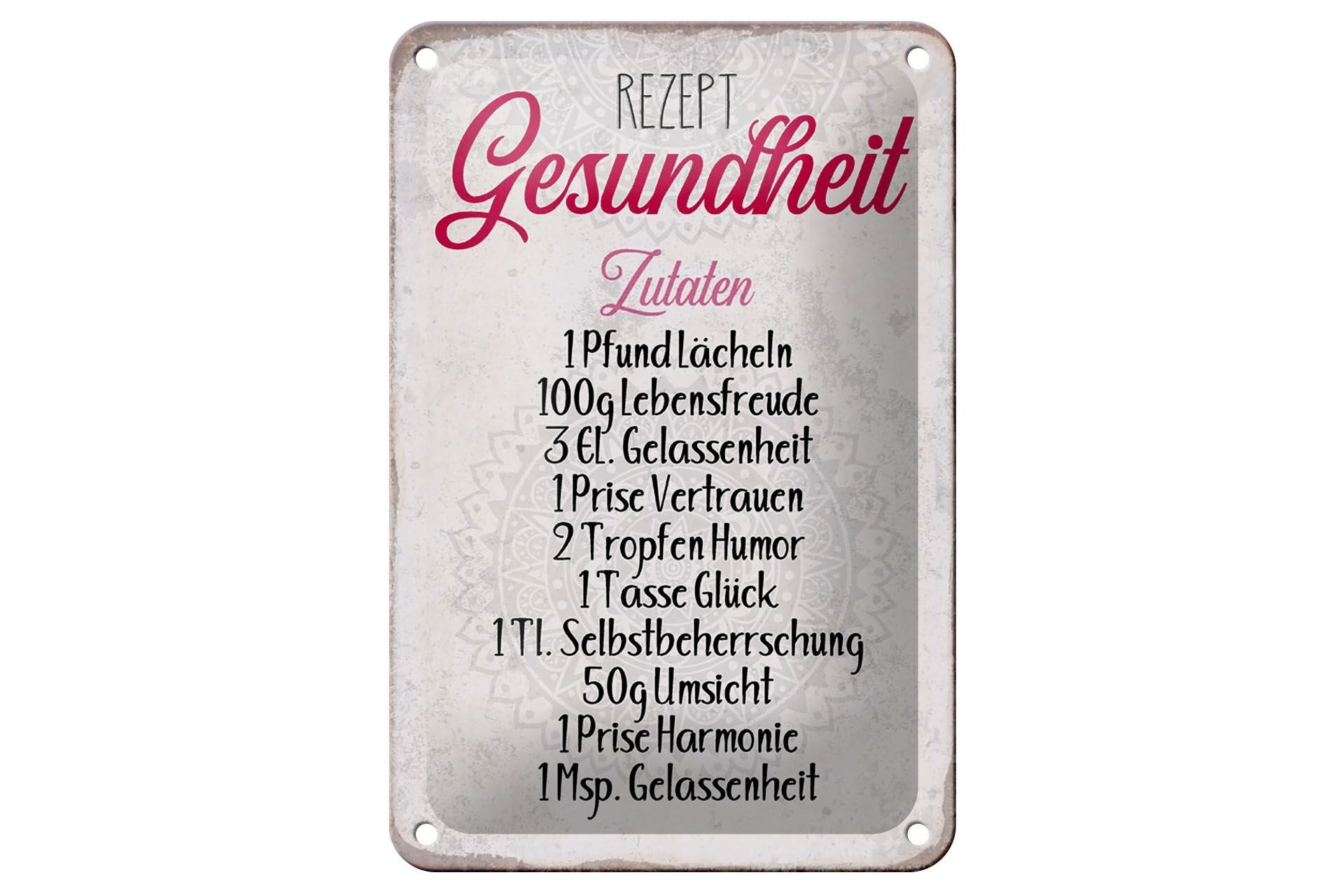 Targa in metallo con scritta 12x18 cm decorazione ricetta ingredienti salutari