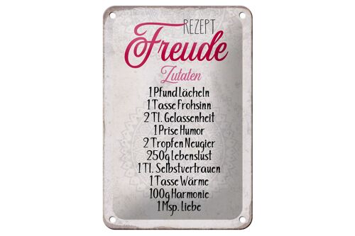 Blechschild Spruch 12x18cm Rezept Freude Zutaten Geschenk Dekoration