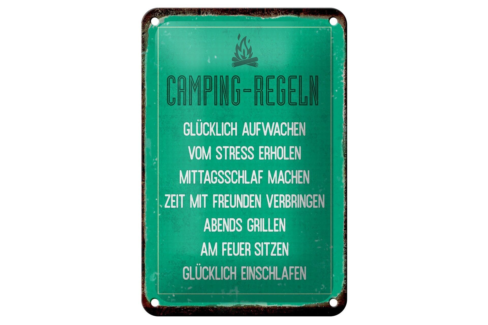 Tin Sign Retro 12x18cm Camping Rules Gift Decoration