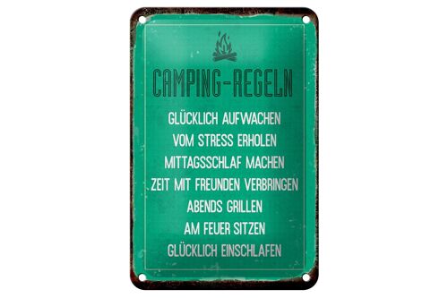 Blechschild Retro 12x18cm Camping Regeln Geschenk Dekoration