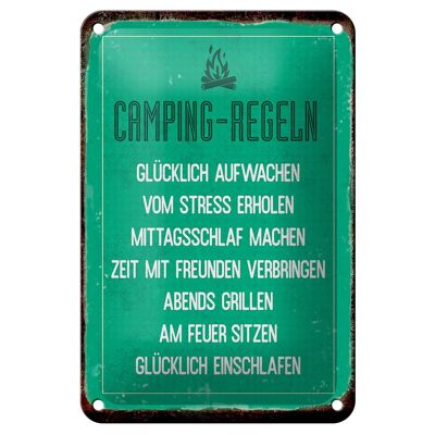 Blechschild Retro 12x18cm Camping Regeln Geschenk Dekoration