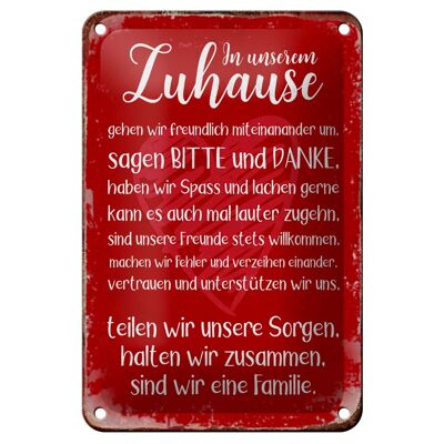 Blechschild Spruch 12x18cm Zuhause sind wir eine Familie Dekoration