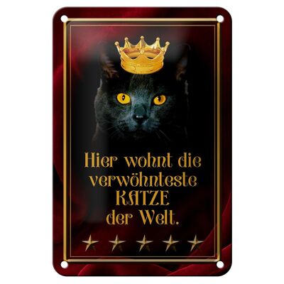 Blechschild Spruch 12x18cm hier wohnt Katze der Welt Dekoration