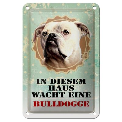 Tin sign dog 12x18cm in this house watches bulldog decoration