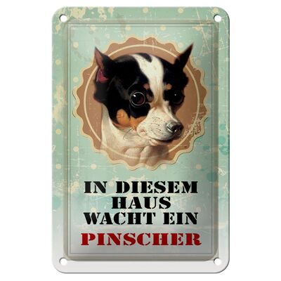 Cartel de chapa perro 12x18cm Pinscher decoración guardias en esta casa