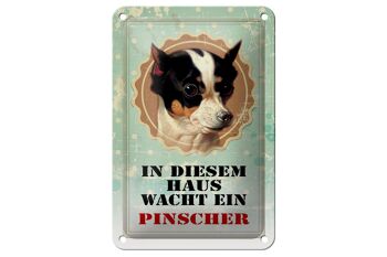 Plaque en tôle chien 12x18cm Pinscher, décoration gardes dans cette maison 1