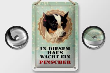 Plaque en tôle chien 12x18cm Pinscher, décoration gardes dans cette maison 2
