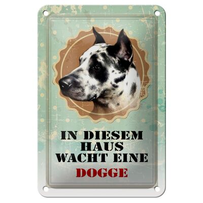 Blechschild Hund 12x18cm in diesem Haus wacht eine Dogge Dekoration