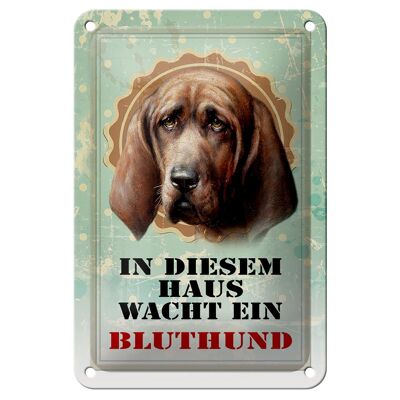 Tin sign dog 12x18cm in this house watches bloodhound decoration
