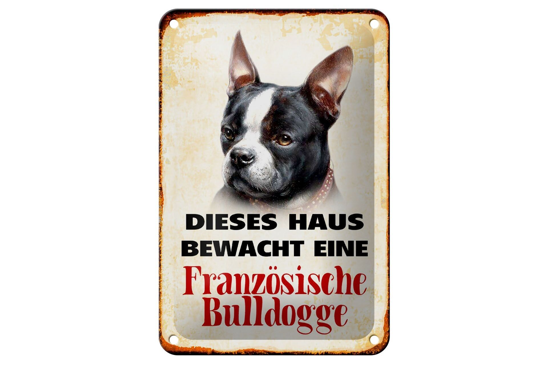Tin sign dog 12x18cm house guarded French bulldog decoration