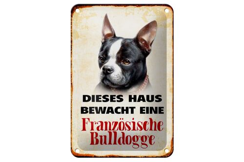 Blechschild Hund 12x18cm Haus bewacht französisch Bulldogge Dekoration