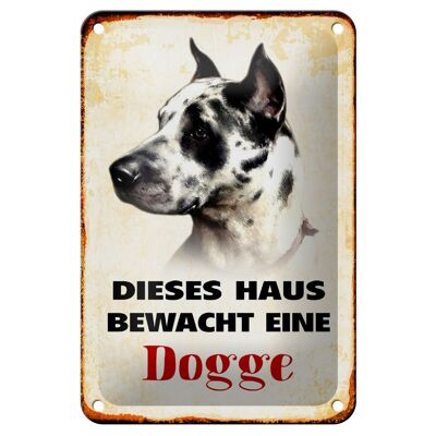 Plaque en tôle chien 12x18cm, cette maison garde une décoration dogue allemand