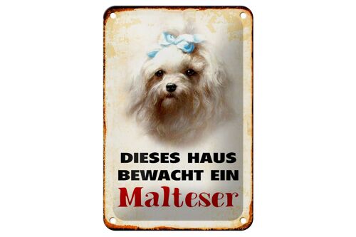 Blechschild Hund 12x18cm dieses Haus bewacht ein Malteser Dekoration