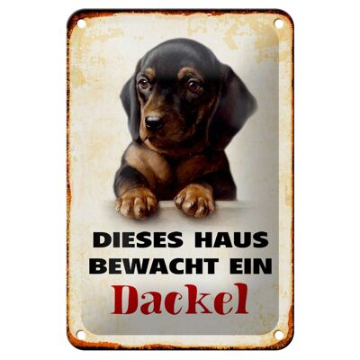 Tin sign dog 12x18cm this house is guarded by a dachshund decoration