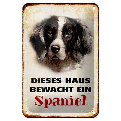 Tin sign dog 12x18cm this house is guarded by a spaniel decoration