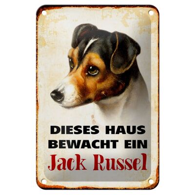 Tin sign dog 12x18cm this house guards Jack Russel decoration