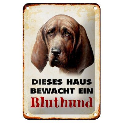 Tin sign dog 12x18cm this house is guarded by a bloodhound decoration