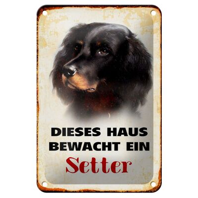 Tin sign dog 12x18cm this house is guarded by a setter decoration