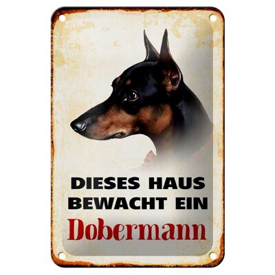 Blechschild Hund 12x18cm dieses Haus bewacht ein Dobermann Dekoration