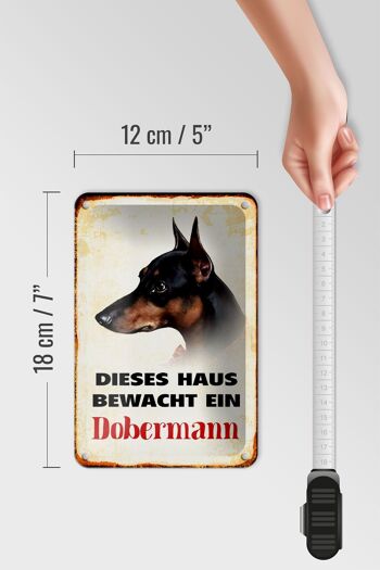 Plaque en tôle chien 12x18cm cette maison est gardée par une décoration Doberman 5