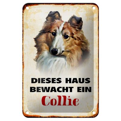 Tin sign dog 12x18cm this house is guarded by a collie decoration