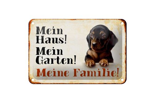 Blechschild Hund 18x12cm Dackel mein Haus Garten Familie Dekoration