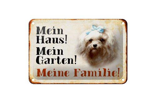 Blechschild Hund 18x12cm Malteser mein Haus Garten Familie Dekoration