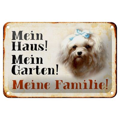 Blechschild Hund 18x12cm Malteser mein Haus Garten Familie Dekoration