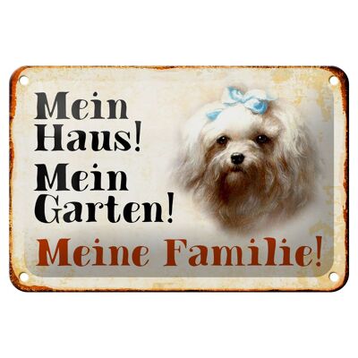 Plaque en étain chien 18x12cm, maltais, ma maison, jardin, décoration familiale