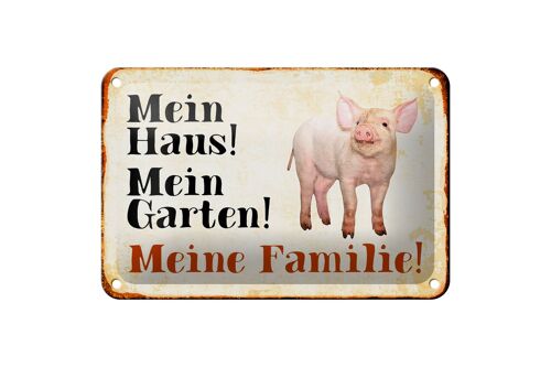 Blechschild Tiere 18x12cm Schwein mein Haus Garten Familie Dekoration