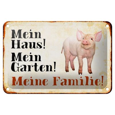 Blechschild Tiere 18x12cm Schwein mein Haus Garten Familie Dekoration