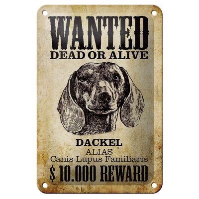 Cartel de chapa perro 12x18cm decoración alias perro salchicha muerto buscado