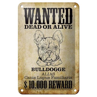 Cartel de chapa perro 12x18cm se busca decoración alias bulldog muerto