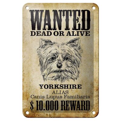 Signe en étain chien 12x18cm, décoration cadeau du Yorkshire recherché mort