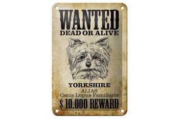 Signe en étain chien 12x18cm, décoration cadeau du Yorkshire recherché mort 1