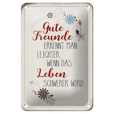 Blechschild Spruch 12x18cm gute Freunde erkennt Geschenk Dekoration