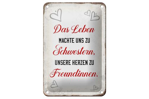 Blechschild Spruch 12x18cm Leben machte uns zu Schwestern Dekoration