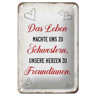 Blechschild Spruch 12x18cm Leben machte uns zu Schwestern Dekoration