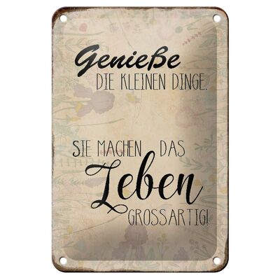 Blechschild Spruch 12x18cm genieße kleine Dinge Leben Dekoration