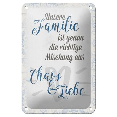 Blechschild Spruch 12x18cm unsere Familie Chaos Liebe Dekoration