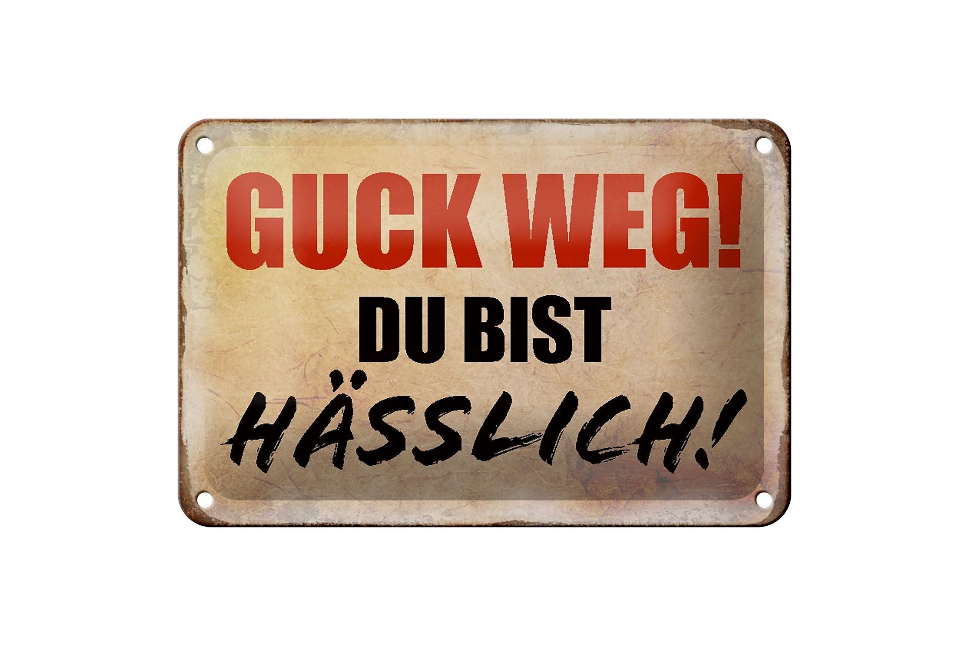 Targa in metallo con scritta 18 x 12 cm, guarda lontano, sei brutta, decorazione retrò