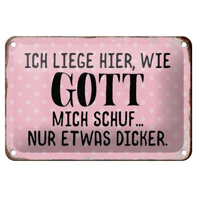 Blechschild Spruch 18x12cm liege hier wie Gott mich schuf Dekoration